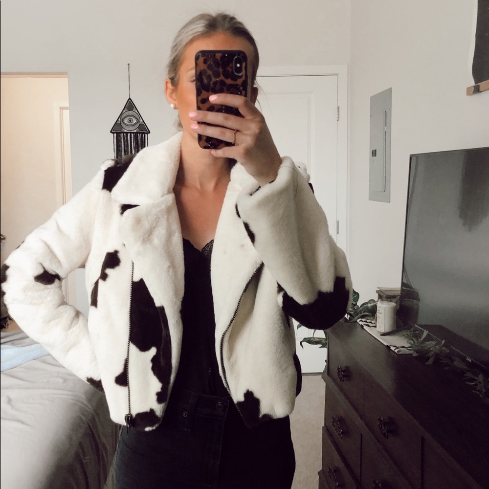 Cow Print Fur Jacket